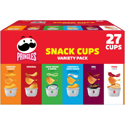 Pringles Snack Cups 6 Flavor Variety Pack Potato Crisps Chips, Lunch Snacks, 27 Count