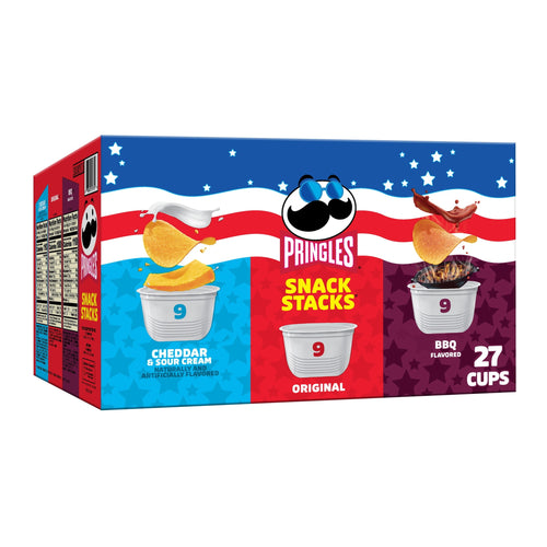 Pringles Snack Cups 6 Flavor Variety Pack Potato Crisps Chips, Lunch Snacks, 27 Count