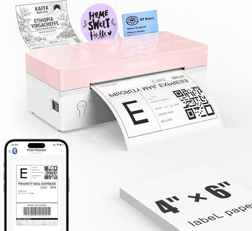 Rongta Bluetooth Shipping Label Printer, Wireless 4x6 Thermal Label Printer for Shipping Packages, Pink