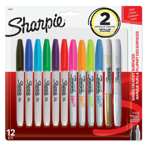 Sharpie Permanent Markers, Fine Point, Assorted, 12-Pack