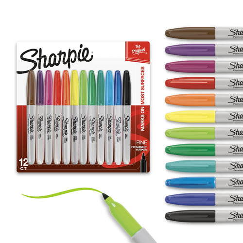 Sharpie Permanent Markers, Fine Point, Assorted, 12-Pack