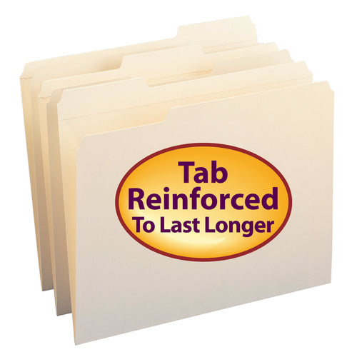 Smead Reinforced Tab Manila File Folders, 1/3-Cut, Letter, 100-Box