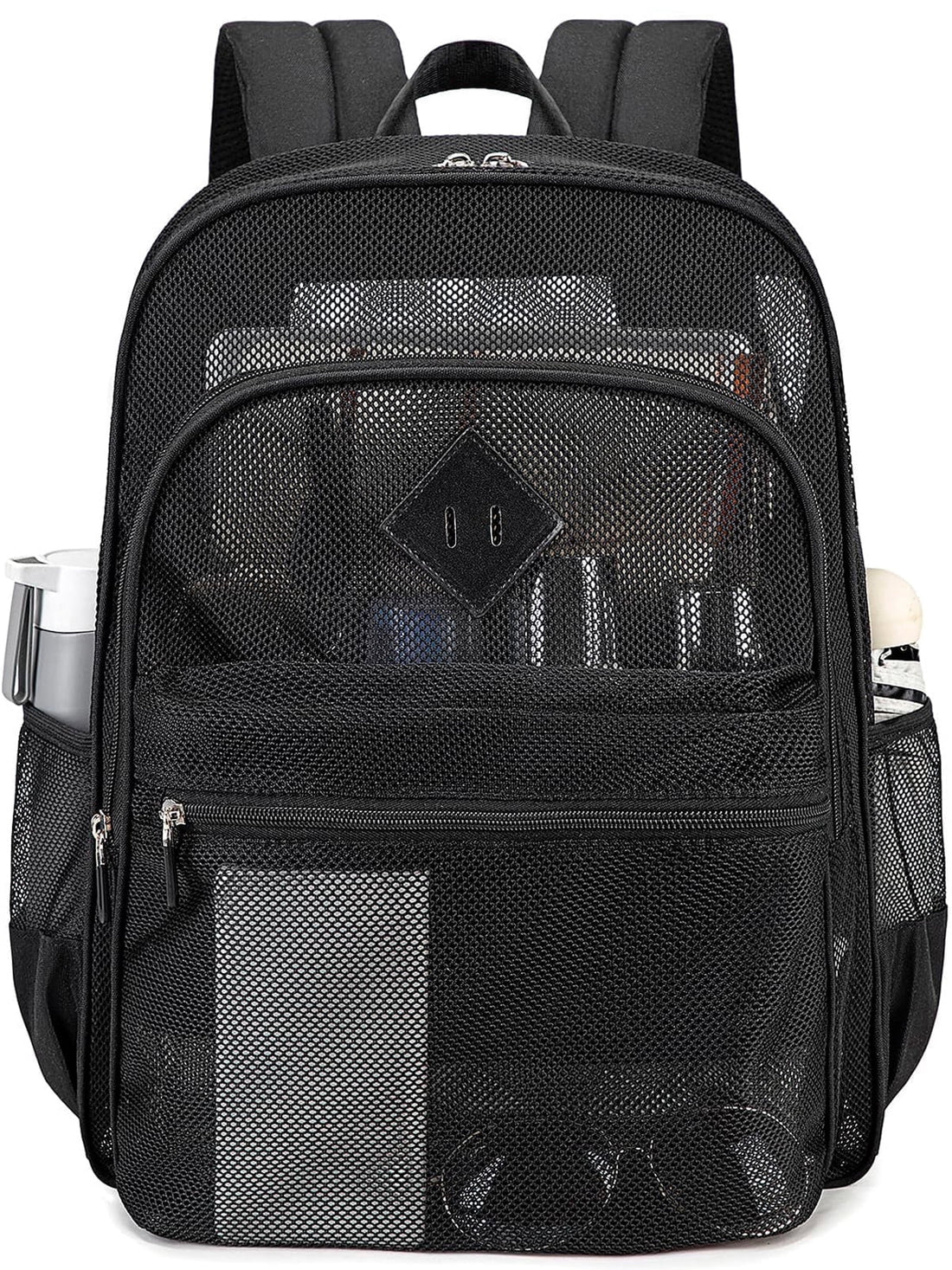 Soda Candy Mesh Backpack, Heavy-Duty See-Through Bookbag, Black