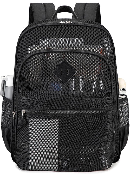Soda Candy Mesh Backpack, Heavy-Duty See-Through Bookbag, Black