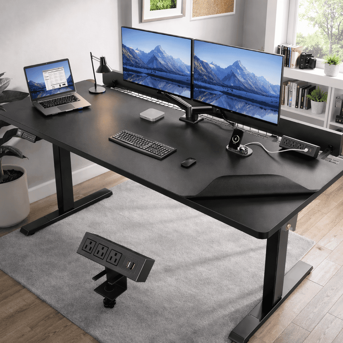 BrooveWave Electric Standing Desk Adjustable, 60''x30" Sit Stand Desk with Flip-Top Cable Management for Home Office