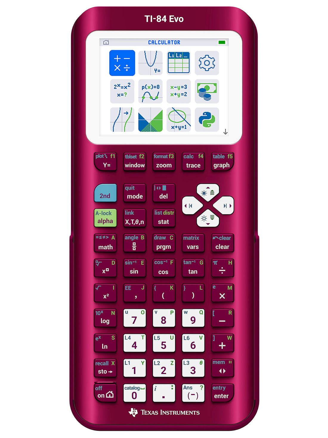 TI-84 Evo Graphing Calculator with Python, Raspberry Metallic