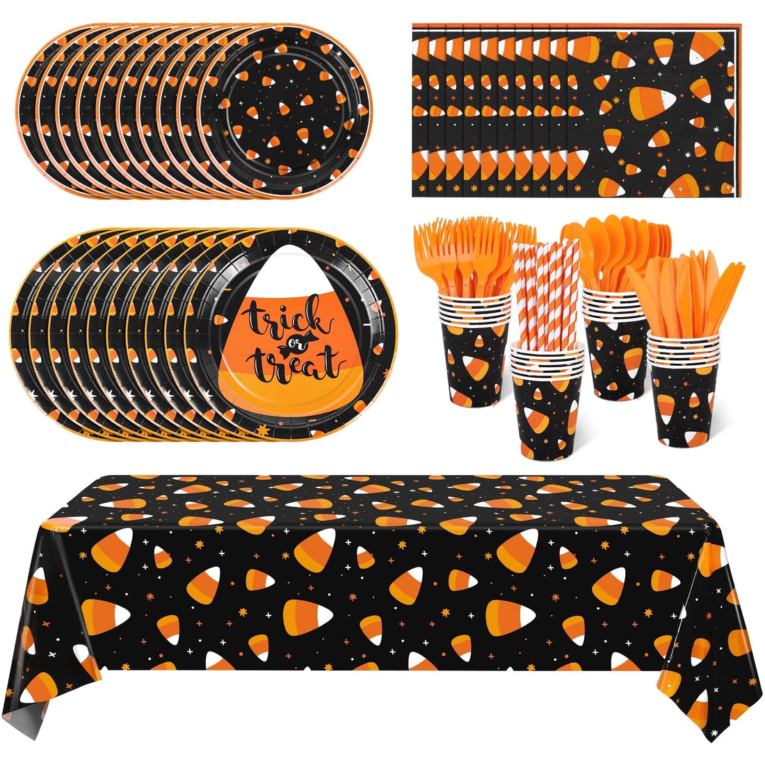 TURSTIN 193-Piece Halloween Candy Corn Tableware Set - Serves 24