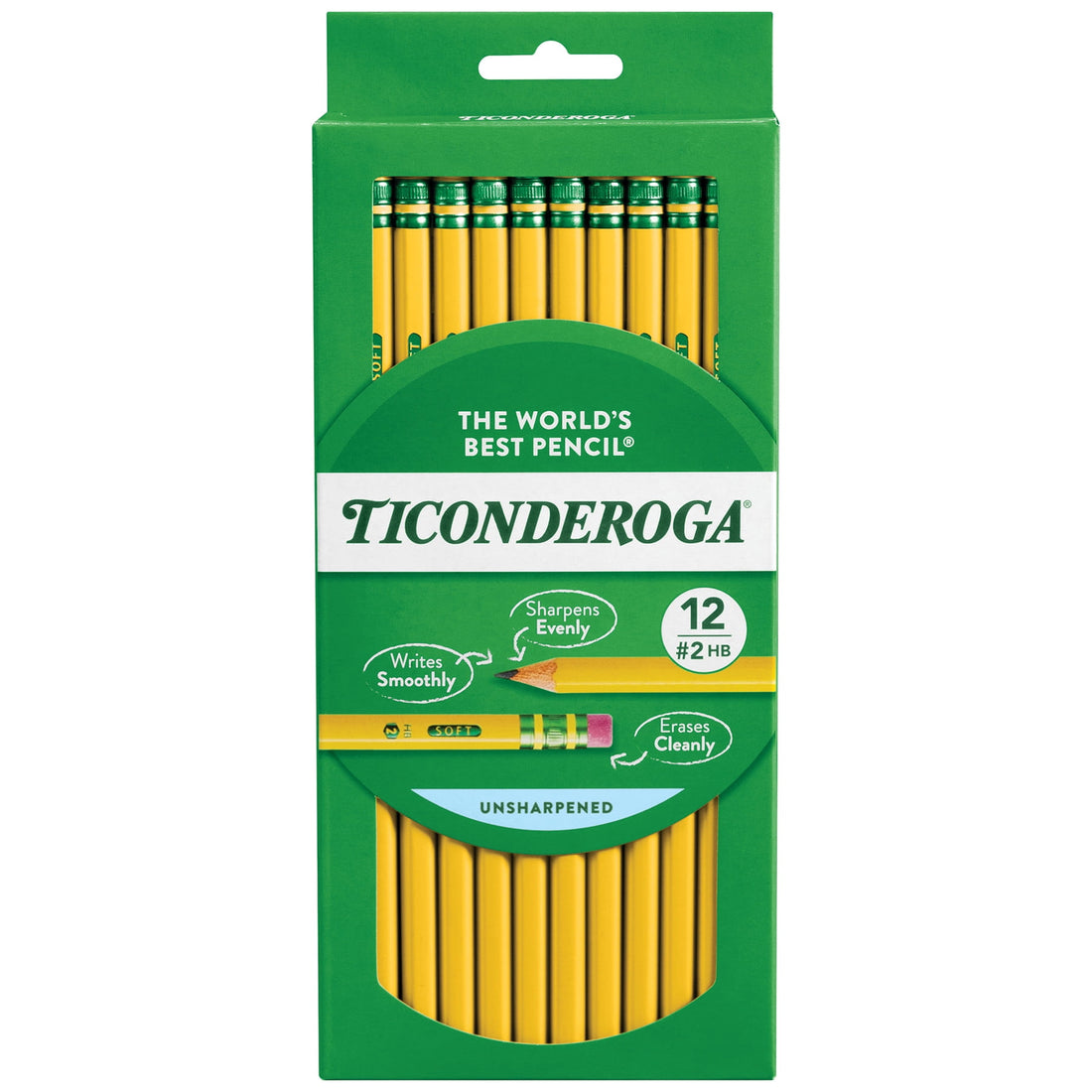 Ticonderoga Wood Pencils, Unsharpened, #2 HB, Yellow, 12 Count