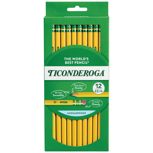 Ticonderoga Wood Pencils, Unsharpened, #2 HB, Yellow, 12 Count