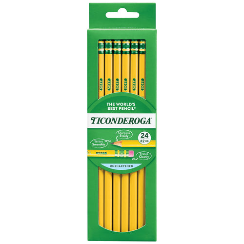 Ticonderoga Wood Pencils, Unsharpened, #2 HB .3 mm Lead, Yellow, 24 Count
