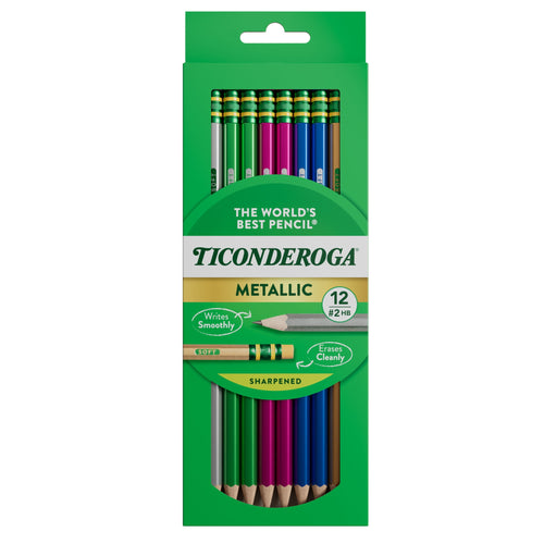 Ticonderoga Wood Pencils, Presharpened, #2 HB, Metallic Assorted, 12 Count