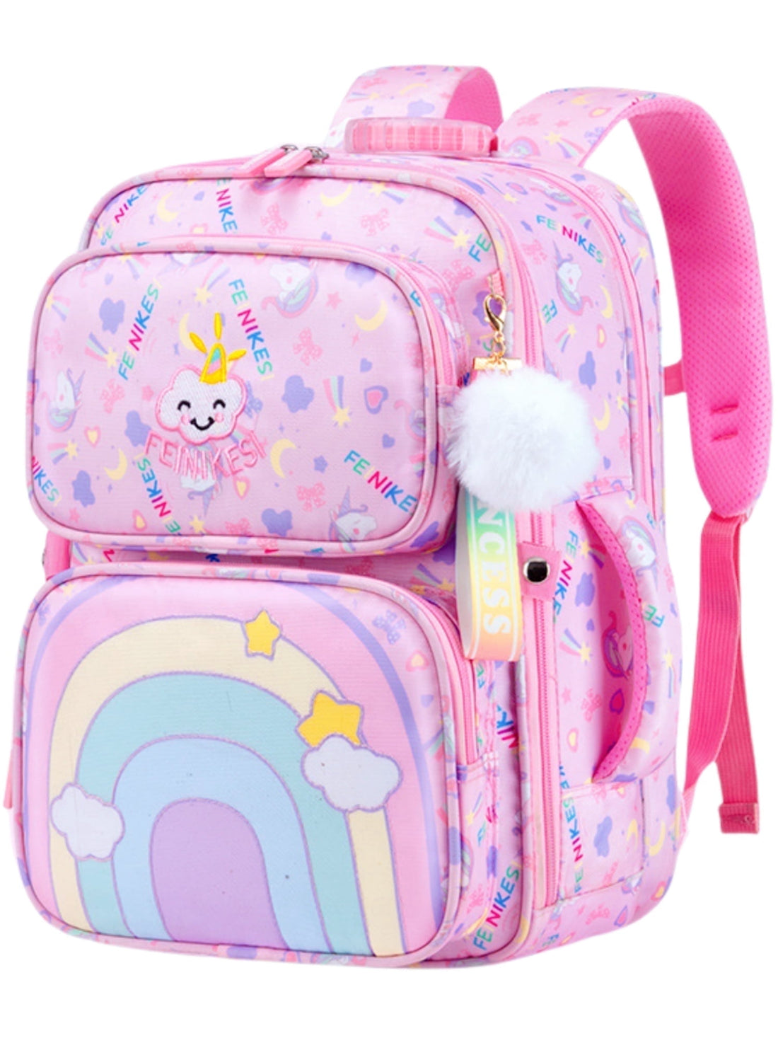Tyethy Cute Rainbow School Backpack for Girls, Large Multi-Pocket Kids Bookbag, Pink