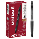 uniball 207 Plus+ Retractable Gel Pens, Medium Point (0.7mm), Black, 12 Count