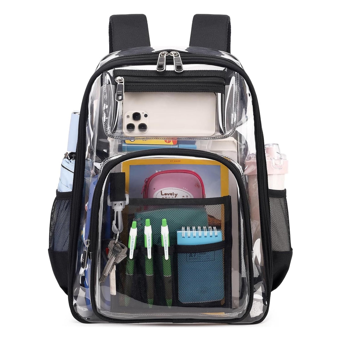 Vafful Clear Backpack for School & Stadium, Heavy-Duty PVC Transparent, 17", Black