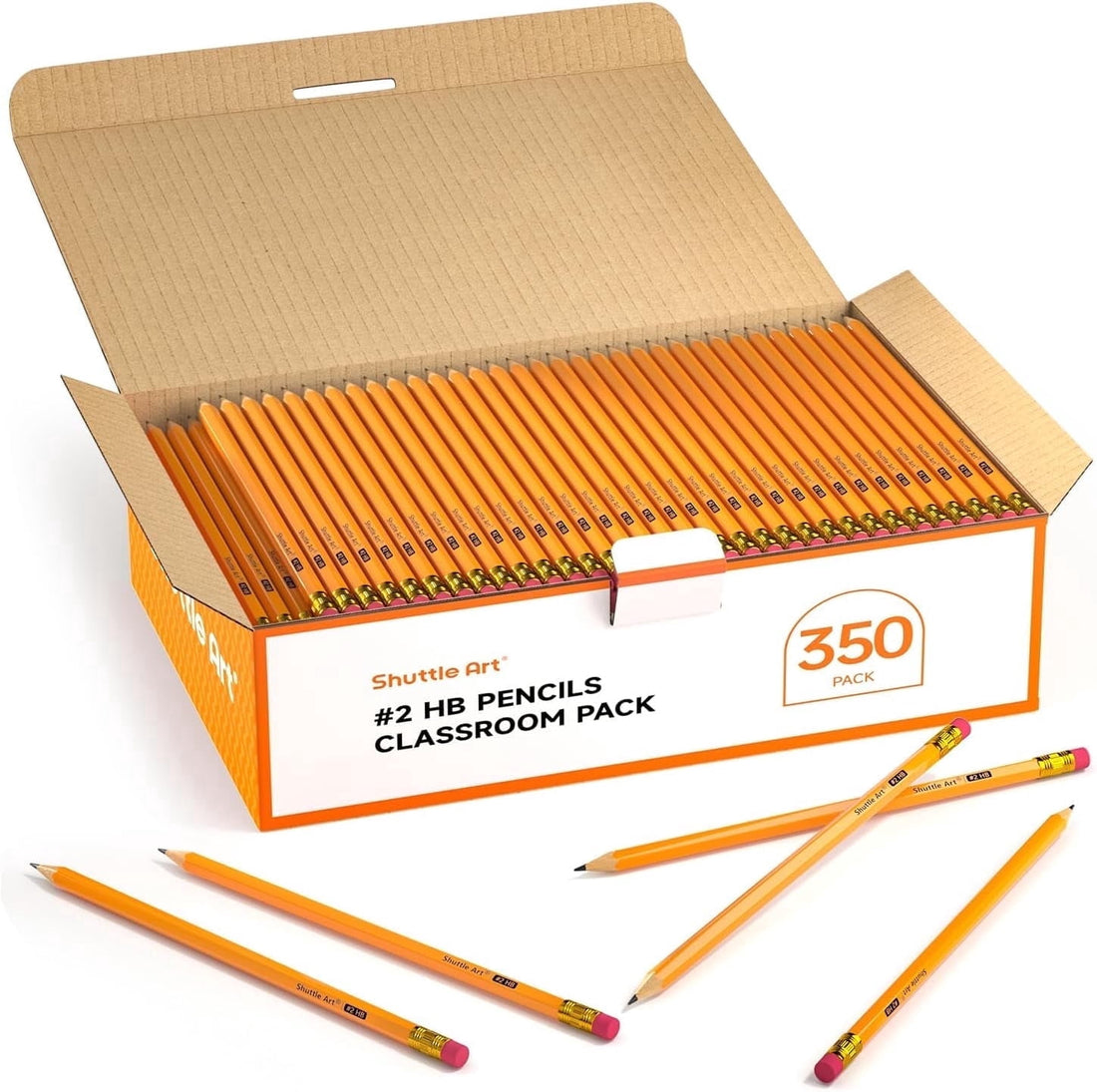 Wood-Cased #2 HB Pencils, Shuttle Art 350 Pack Sharpened Yellow Pencils with Erasers, Bulk Pack Graphite Pencils for Wri
