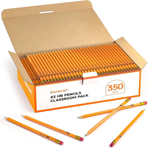 Wood-Cased #2 HB Pencils, Shuttle Art 350 Pack Sharpened Yellow Pencils with Erasers, Bulk Pack Graphite Pencils for Wri