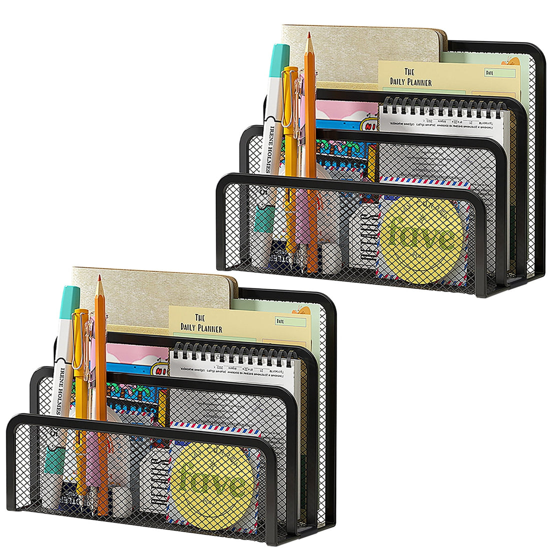 Metal Mesh Letter & File Holder / Mail Sorter, 2-Pack, Black