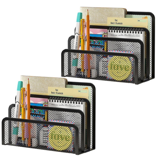 Metal Mesh Letter & File Holder / Mail Sorter, 2-Pack, Black