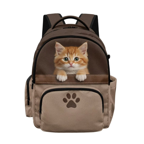 Xixirimido Cat & Paw Print Backpack for Kids, Lightweight Multi-Pocket School Bag