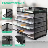 PHANCIR 6-Tier Mesh Desk Paper Organizer Tray with Handle, Black