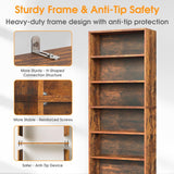 Large Bookcase, 5-Tier 63 Inch Tall Industrial Storage Wall Shelf, Display Shelf for Living room, Bedroom, Retro Brown