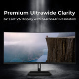 Deco Gear 34" Curved Monitor, UltraWide WQHD 3440x1440, 100Hz, 1ms, 99% sRGB, HDR, Low Blue Light, PIP/PBP, 2x HDMI, 2x DisplayPort - Business Productivity Display