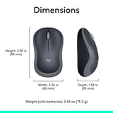 Logitech M185 Wireless Mouse, 2.4GHz USB Receiver, Gray