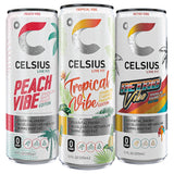 Celsius Sparkling Energy Drink, Vibe Variety Pack, 12 Fluid Ounce (Pack of 18)