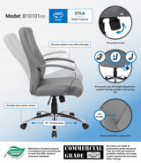 Boss Office Products LeatherPlus Home Office Adjustable Executive Chair with Casters, Grey