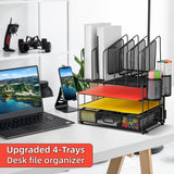 Marbrasse Mesh Desk Organizer with Drawer, 4-Tier File Holder - view 6