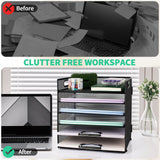 PHANCIR 6-Tier Mesh Desk Paper Organizer Tray with Handle, Black