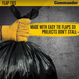 Commander 55 Gallon 3 MIL (eq) Heavy Duty Contractor Bags with Flap Ties - 36" x 56" with flaps - Pack of 10 - For Contractor, Industrial, & Outdoor