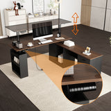 KULAGAGA Electric Standing Desk with Drawers and Shelves, Executive Adjustable Height Desk, L-Shaped Design, 63 inch Tabletop, for Office Deep Brown & Black