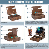Petyoung Wood Phone Docking Station for up to 3 Phones, Nightstand Organizer with Drawer & Coaster