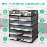PHANCIR 6-Tier Mesh Desk Paper Organizer Tray with Handle, Black