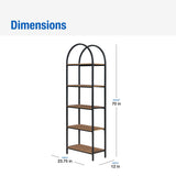 Mainstays 5-Shelf Metal and Wood Arch Open Bookcase, Warm Walnut