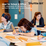Wood-Cased #2 HB Pencils, Shuttle Art 350 Pack Sharpened Yellow Pencils with Erasers, Bulk Pack Graphite Pencils for Writing, Drawing and Sketching