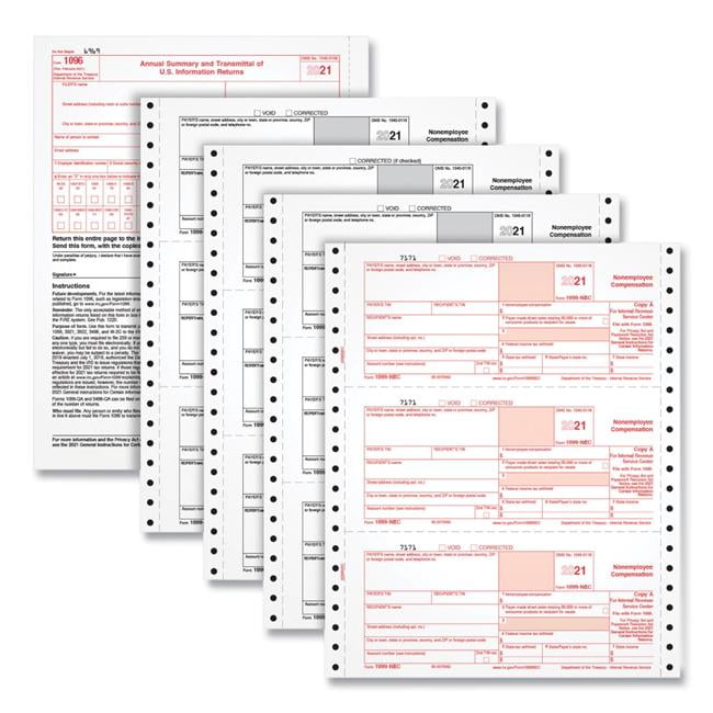 "Four-Part 1099-Nec Continuous Tax Forms, 8.5 X 11, 2/page, 24/pack | Bundle of 5 Packs"