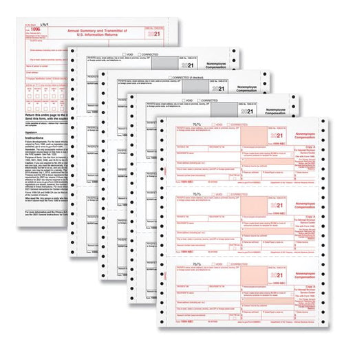 "Four-Part 1099-Nec Continuous Tax Forms, 8.5 X 11, 2/page, 24/pack | Bundle of 5 Packs"