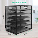 PHANCIR 6-Tier Mesh Desk Paper Organizer Tray with Handle, Black