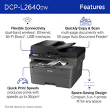 Brother Wireless DCP-L2640DW Compact Monochrome Multi-Function Laser Printer with Print, Copy and Scan, Duplex and Mobile Printing (Sold without manufacturer warranty)