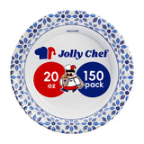 JOLLY CHEF Disposable Paper Bowls, Strong, Soak-Proof, Microwave Safe, 20 oz, Patterned, 150 Count