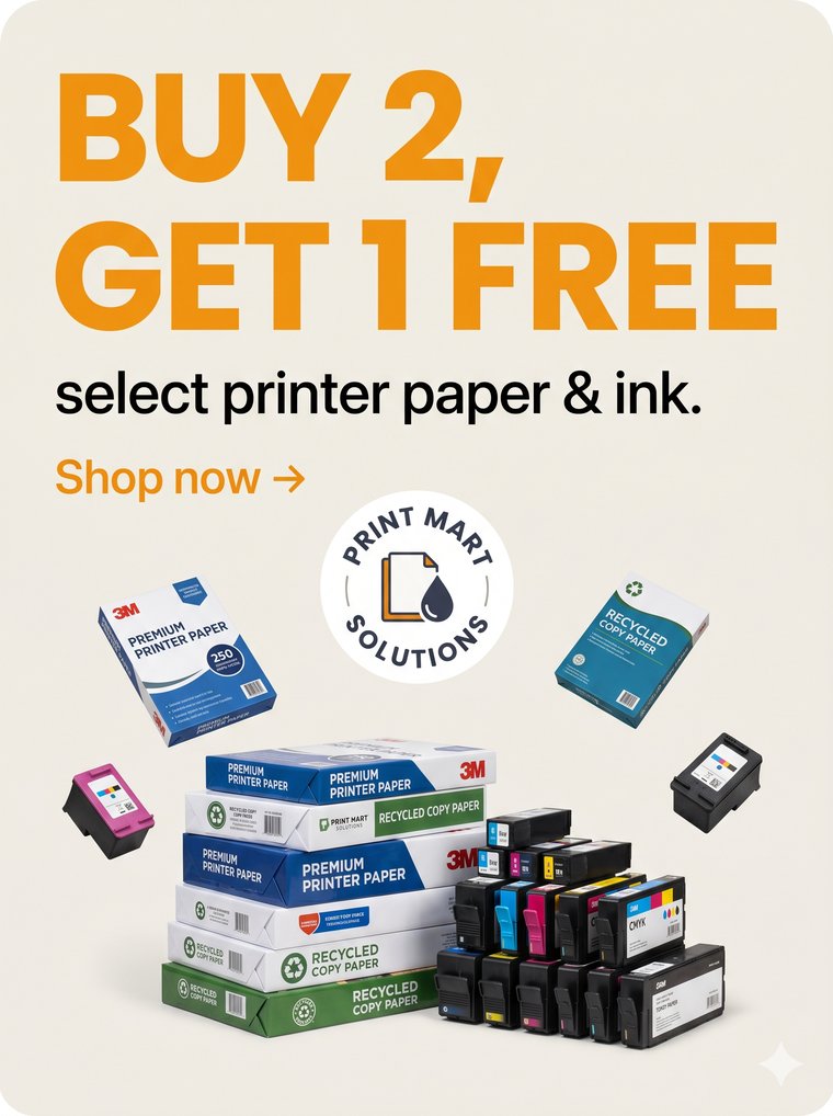 Buy 2 get 1 free — printer paper & ink
